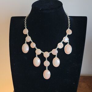 Acrylic Necklace pinkish tone. Gold bezels and chain.